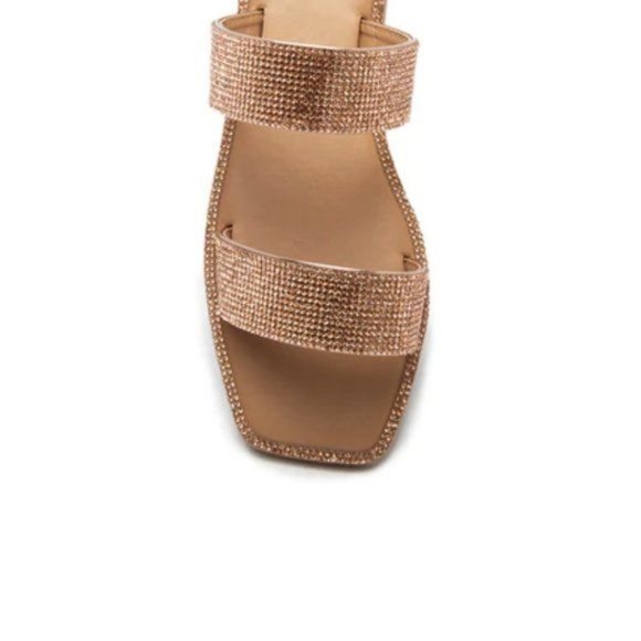 !! NEW !! Embellished Double Strap Square Toe Sandals in Rose Gold - Picture 7 of 12